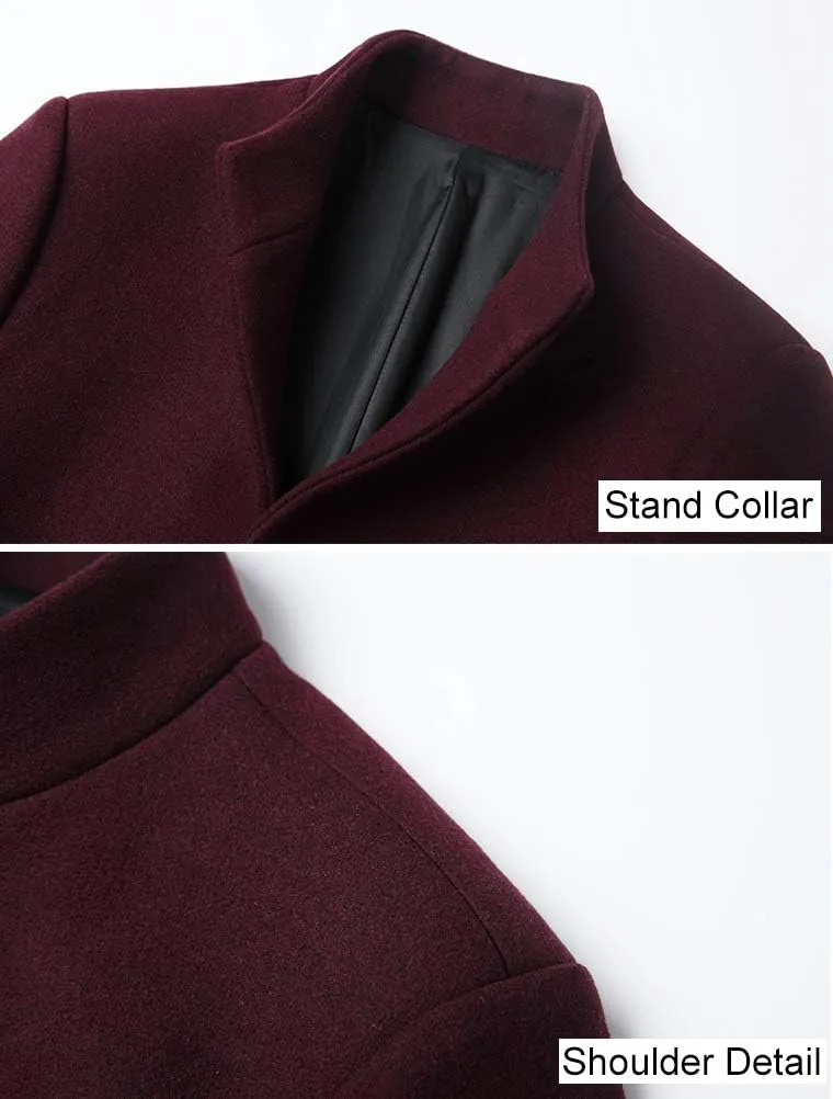 FTCayanz Men's Trench Coat Wool Blend Slim Fit Top Coat Single Breasted Business Overcoat