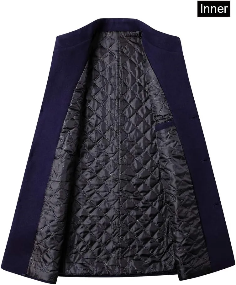 FTCayanz Men's Trench Coat Wool Blend Slim Fit Top Coat Single Breasted Business Overcoat