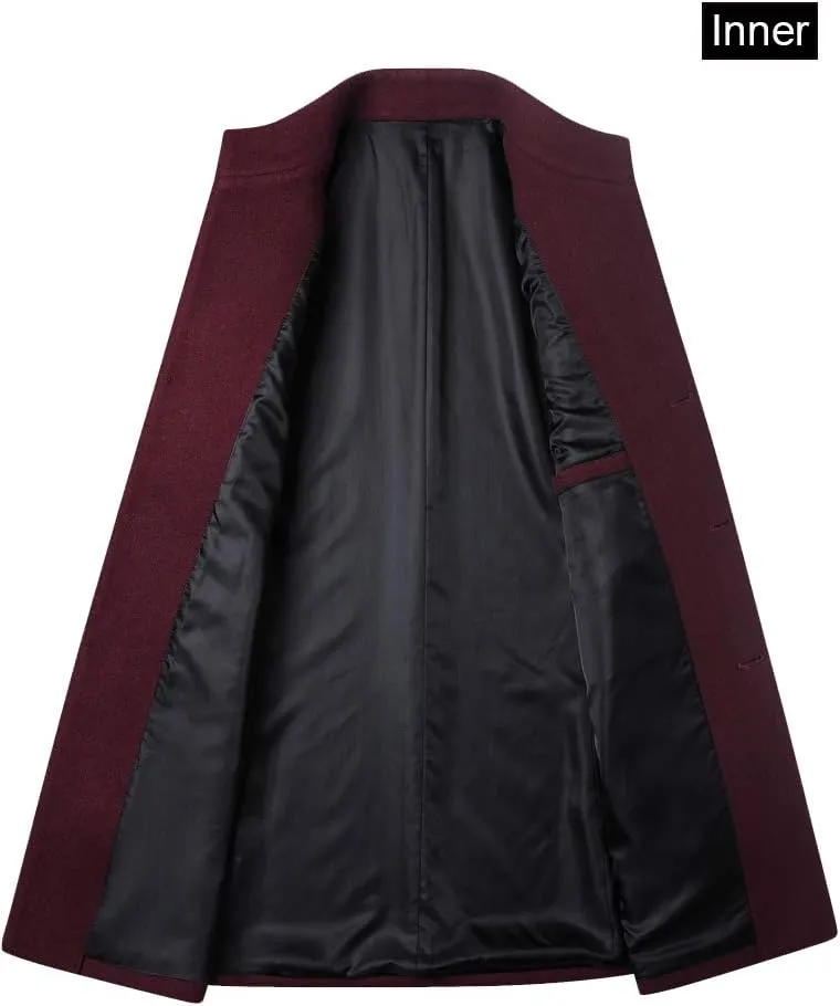 FTCayanz Men's Trench Coat Wool Blend Slim Fit Top Coat Single Breasted Business Overcoat