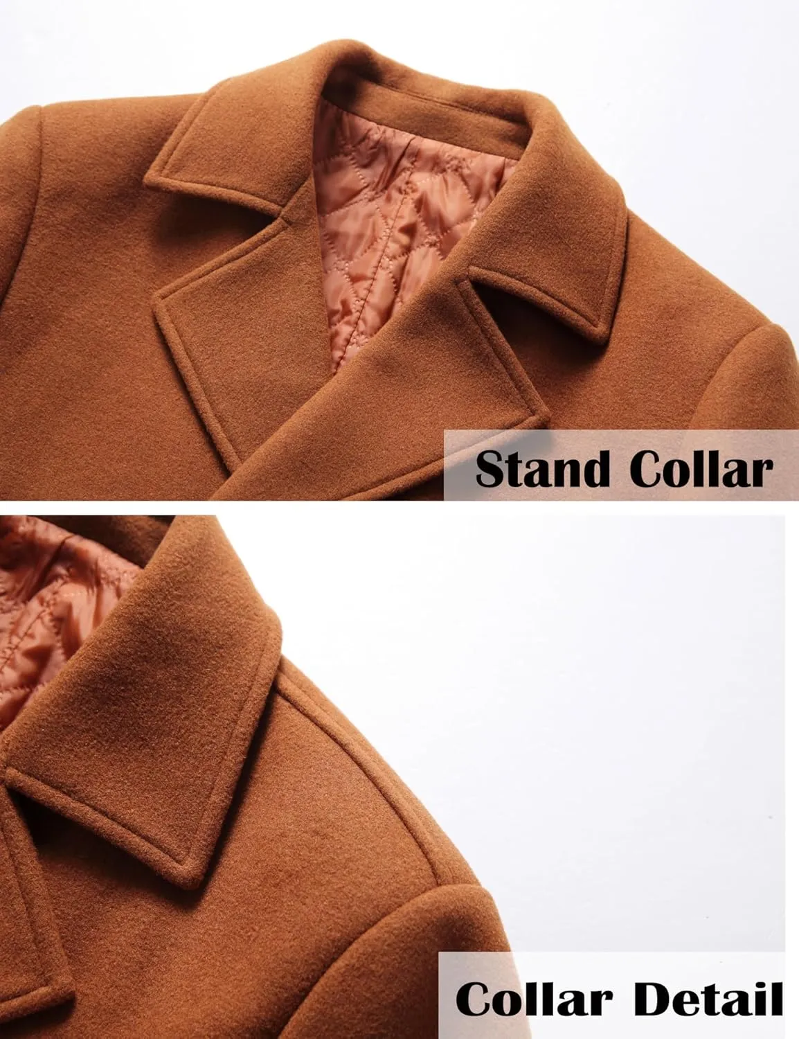 FTCayanz Men's Winter Pea Coat Slim Fit Trench Coats Double Breasted Warm Wool Blend Overcoat