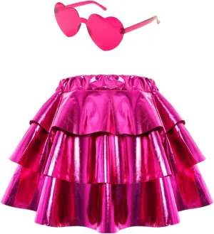 Fumwase Girls Ruffle Sparkle Skirt - 3-Layer Dance Skirt with Sunglasses