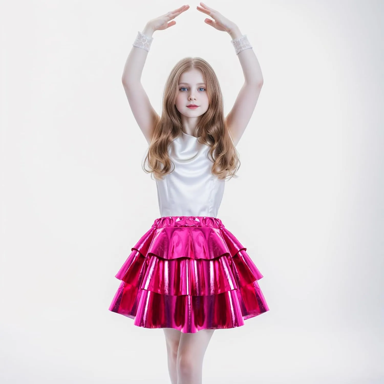 Fumwase Girls Ruffle Sparkle Skirt - 3-Layer Dance Skirt with Sunglasses