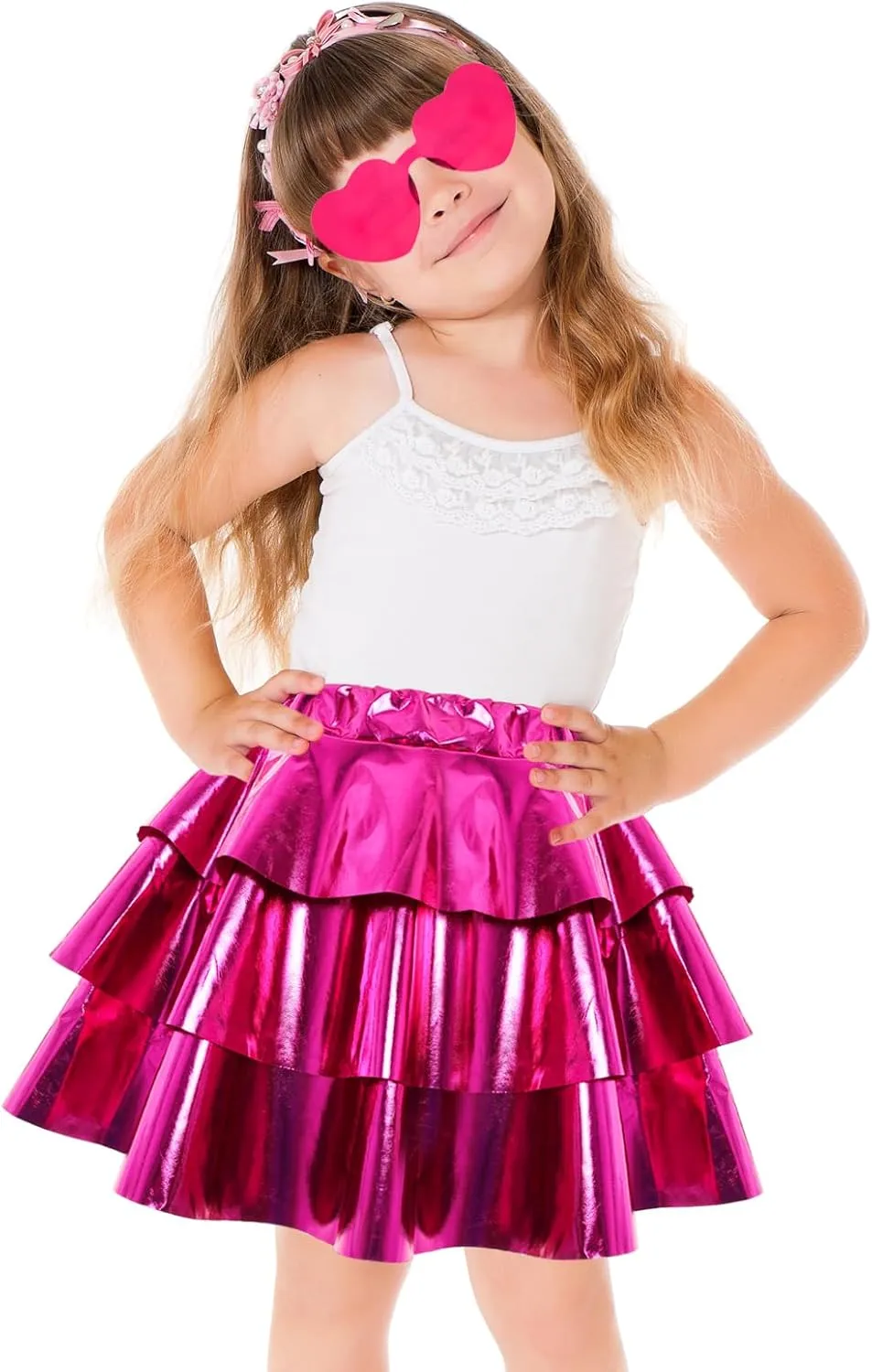 Fumwase Girls Ruffle Sparkle Skirt - 3-Layer Dance Skirt with Sunglasses