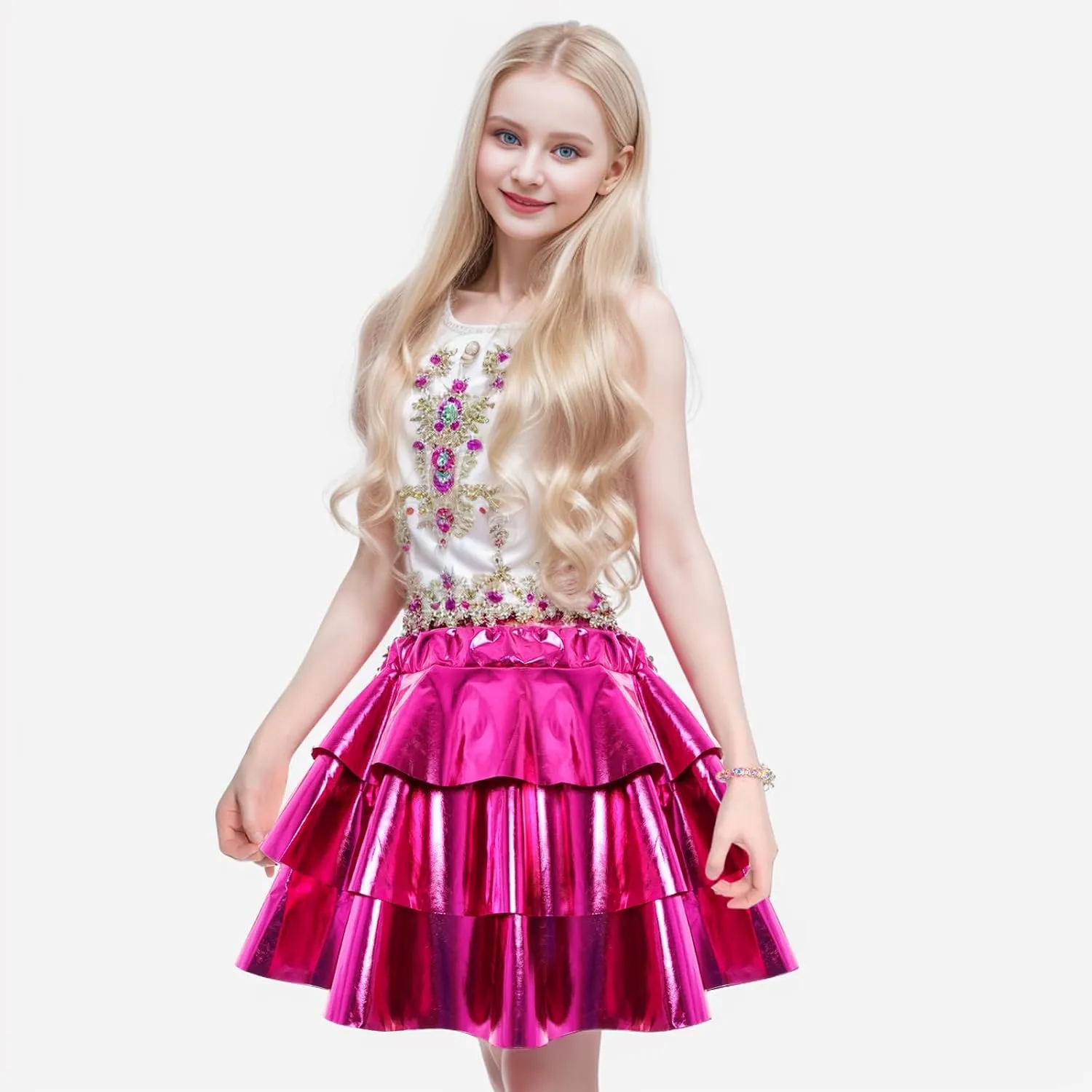 Fumwase Girls Ruffle Sparkle Skirt - 3-Layer Dance Skirt with Sunglasses