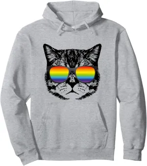 Funny Cat Gay Pride Rainbow Sunglasses Men Women Tee Pride Pullover Hoodie