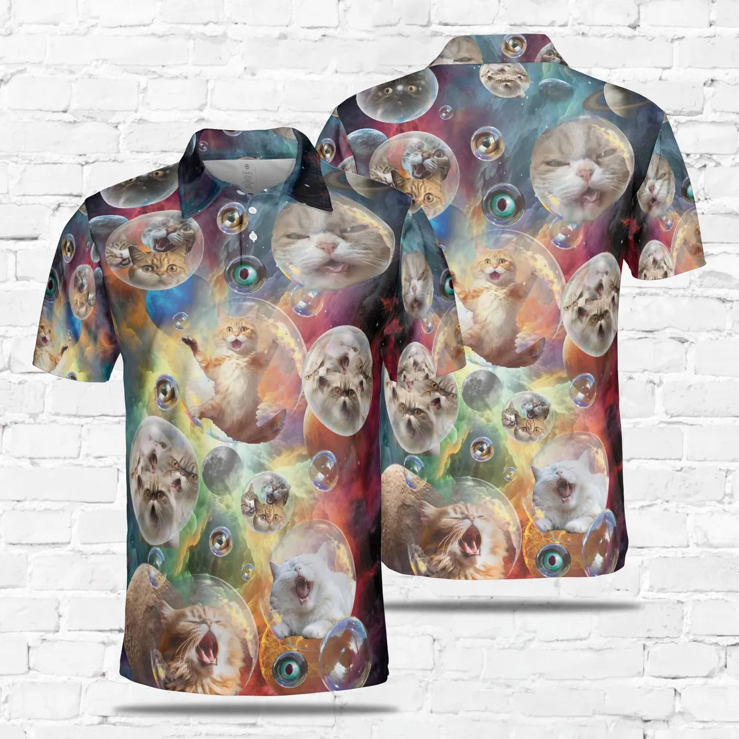 Funny Cat Polo Shirts for Men - Galaxy Cat Men's Regular Fit Quick Dry Golf Polo Shirt Series 04
