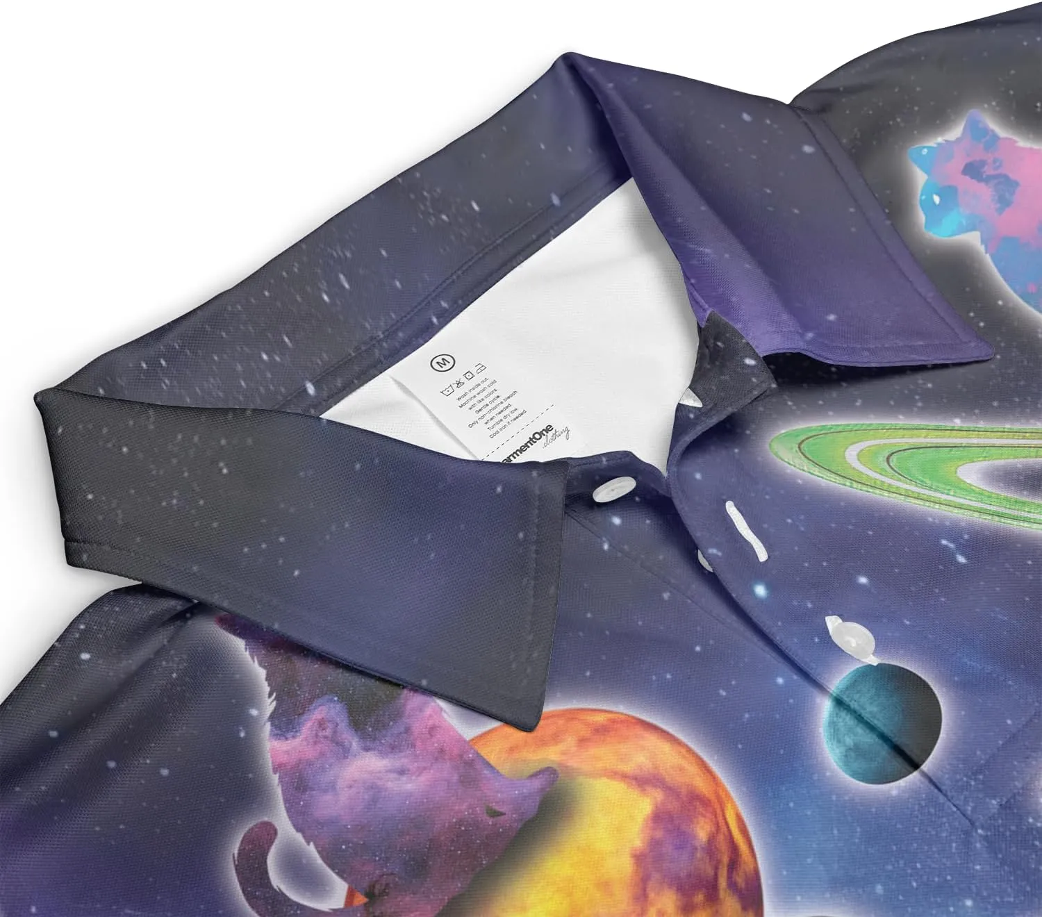 Funny Cat Polo Shirts for Men - Galaxy Cat Men's Regular Fit Quick Dry Golf Polo Shirt Series 04