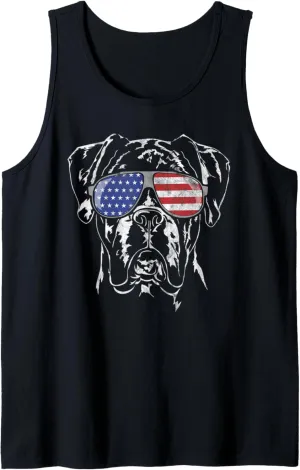 Funny Proud Boxer Dog American Flag sunglasses dog gift Tank Top