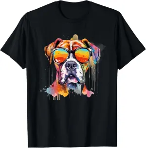 Funny Retro Vintage Bright Sunglasses Watercolor Boxer Lover T-Shirt