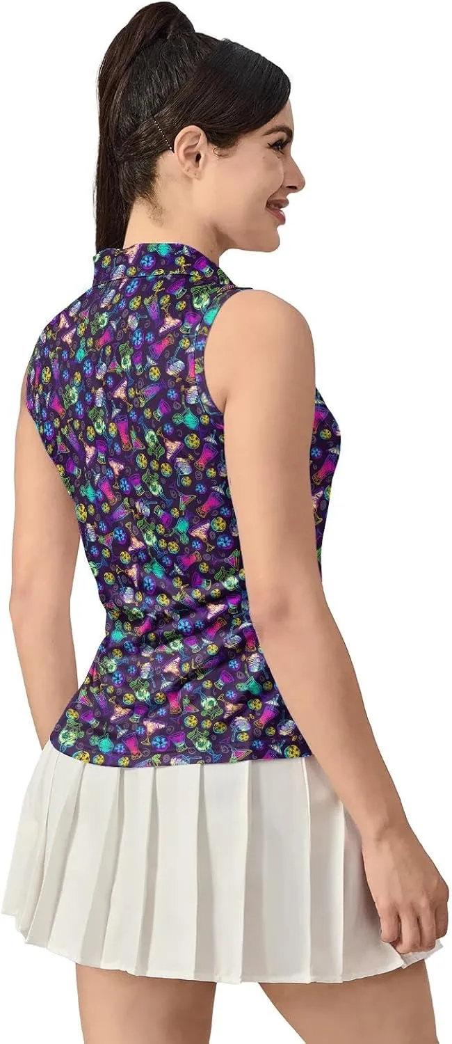 Funny Sleeveless Golf Polo for Women Colorful Sleeveless Quick Dry Polo Shirts Ladies Golf Shirts Golf Outfits for Women