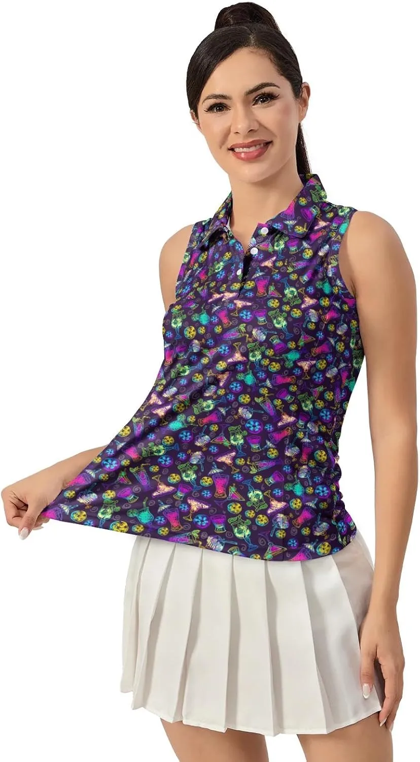 Funny Sleeveless Golf Polo for Women Colorful Sleeveless Quick Dry Polo Shirts Ladies Golf Shirts Golf Outfits for Women
