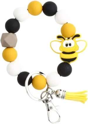 Fuqimanman2020 Highland Cow Wristlet Keychain Animal Silicone Bead Keyring with Tassel for Women Animal Lover