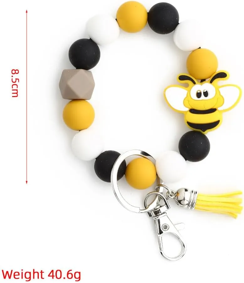 Fuqimanman2020 Highland Cow Wristlet Keychain Animal Silicone Bead Keyring with Tassel for Women Animal Lover