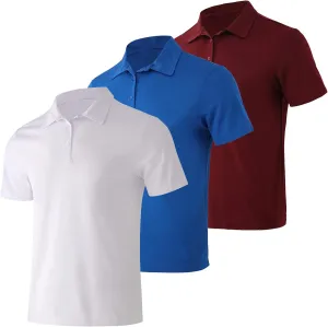 Gary Com 3 Pack Men's Polo Shirts 3 Buttons Casual Work T Shirts Quick Dry Performance Short Sleeve Golf Shirt