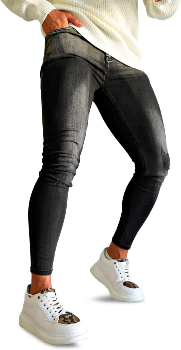 GINGTTO Men's Ripped Jeans Stretch Skinny Denim Pants for Men Tapered Leg