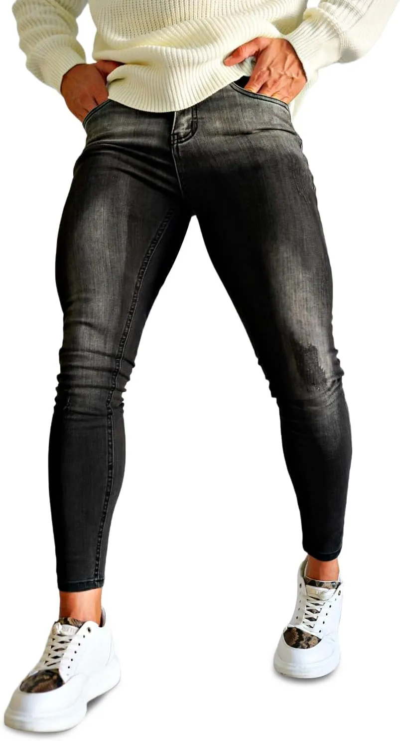 GINGTTO Men's Ripped Jeans Stretch Skinny Denim Pants for Men Tapered Leg