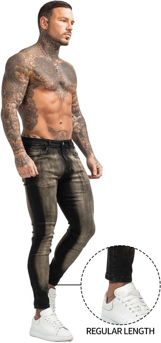 GINGTTO Men's Ripped Jeans Stretch Skinny Denim Pants for Men Tapered Leg