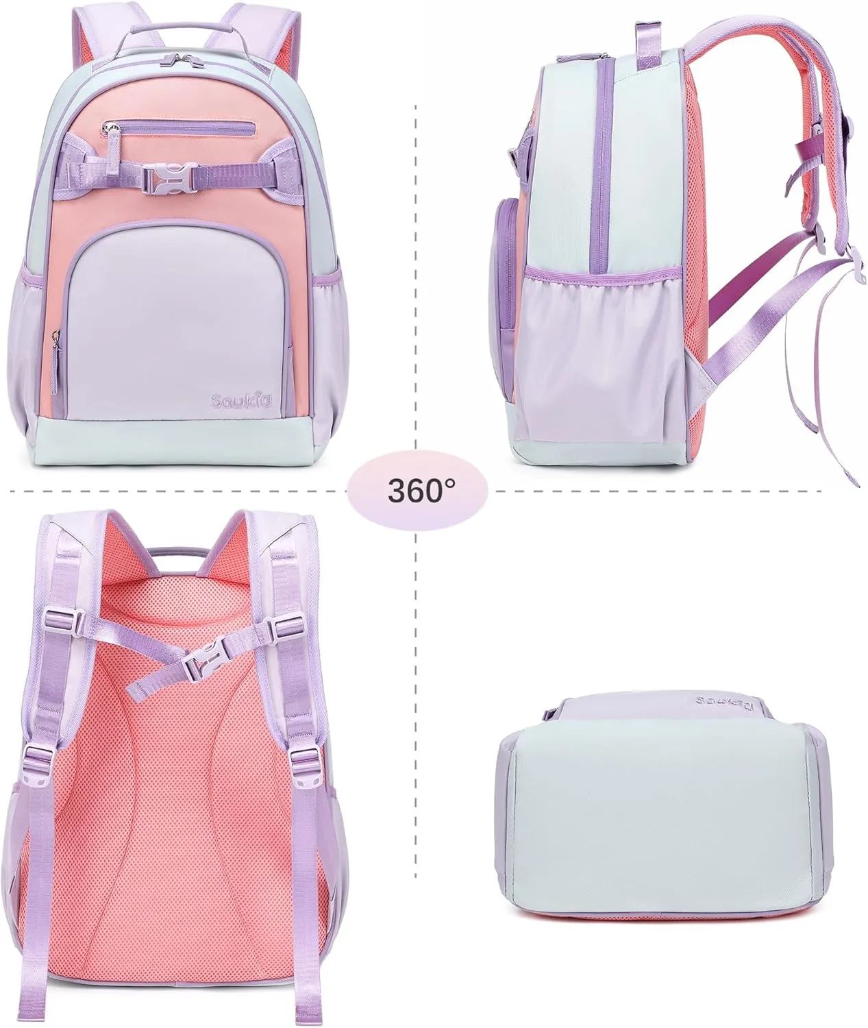 Girls Backpack for Kindergarten Water Resistant Bookbag for School Kids 3-7 (Purple Pink)