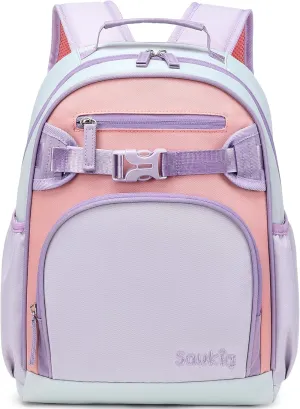 Girls Backpack for Kindergarten Water Resistant Bookbag for School Kids 3-7 (Purple Pink)
