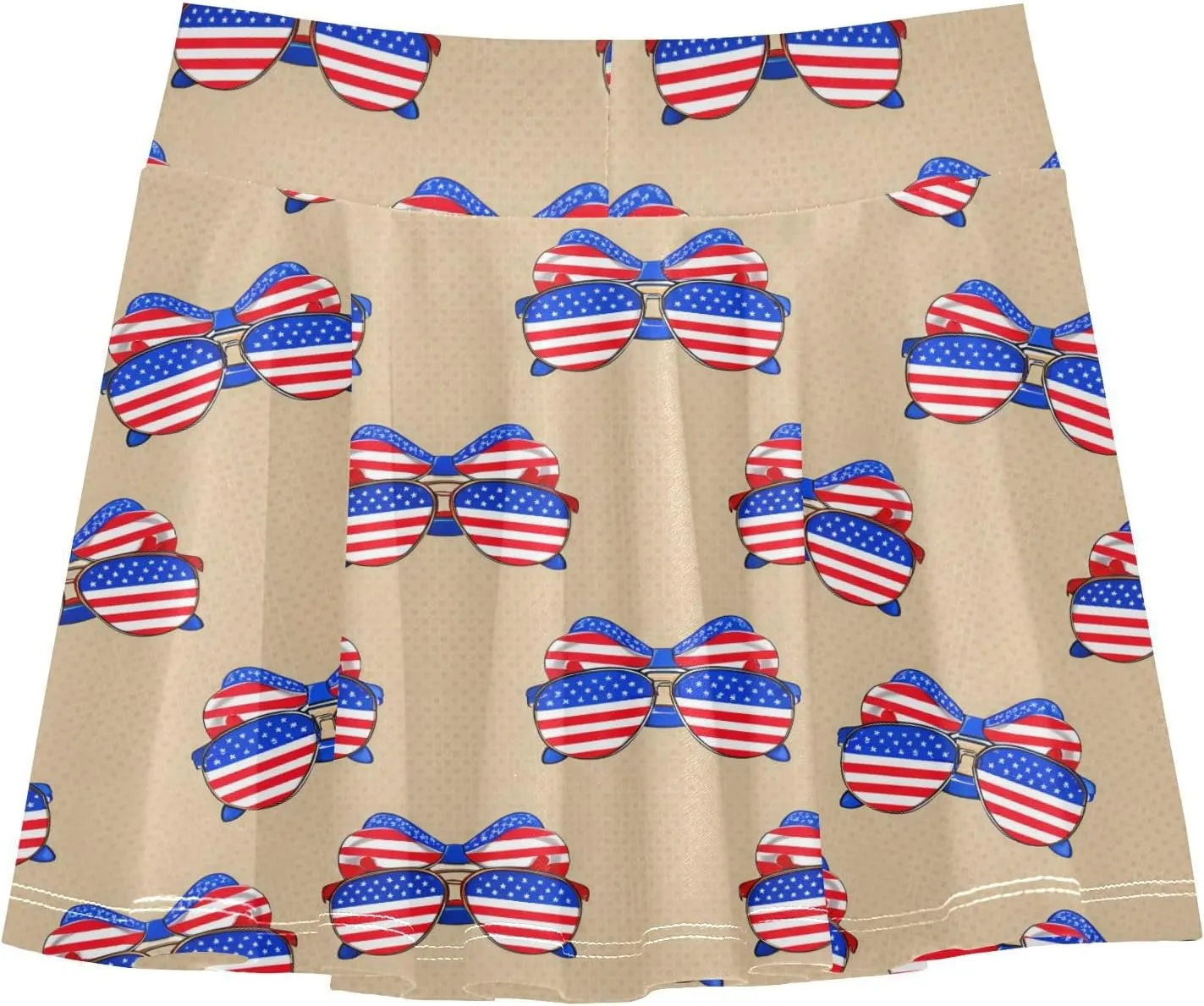 Girls Skorts USA Sunglasses Beige Pleated Skorts with Pockets Athletic Skirts Tennis Skirts with Shorts