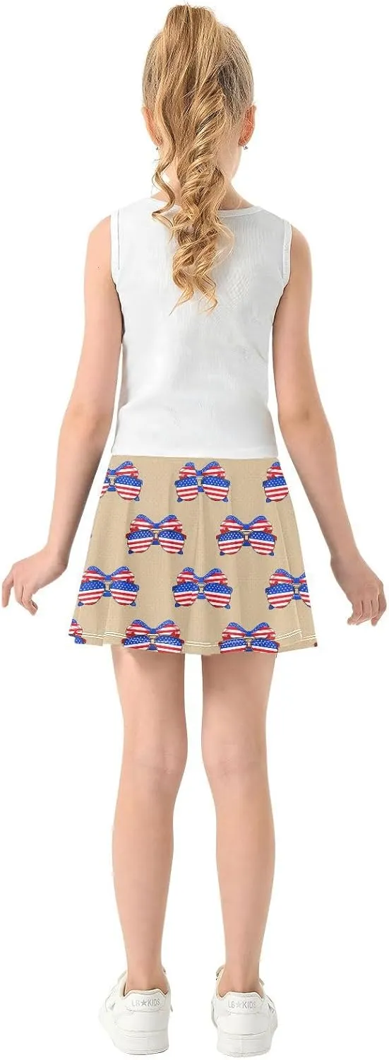 Girls Skorts USA Sunglasses Beige Pleated Skorts with Pockets Athletic Skirts Tennis Skirts with Shorts