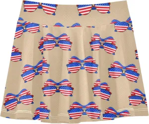 Girls Skorts USA Sunglasses Beige Pleated Skorts with Pockets Athletic Skirts Tennis Skirts with Shorts