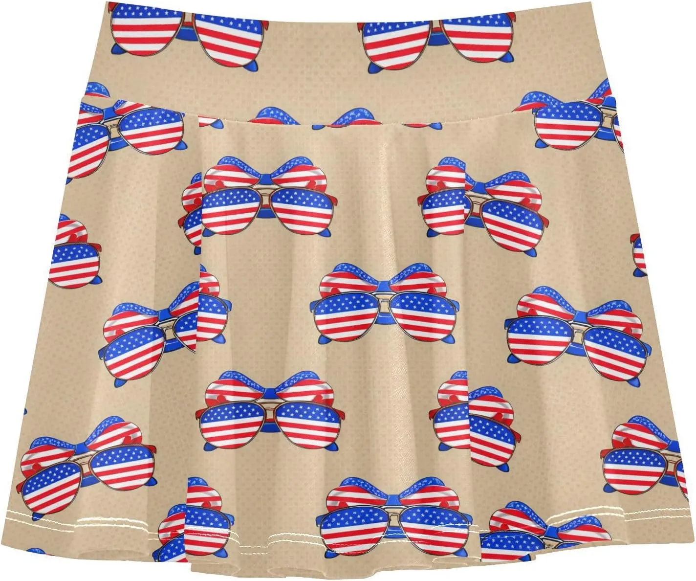 Girls Skorts USA Sunglasses Beige Pleated Skorts with Pockets Athletic Skirts Tennis Skirts with Shorts