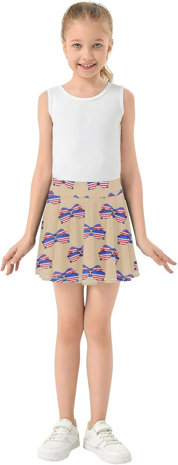 Girls Skorts USA Sunglasses Beige Pleated Skorts with Pockets Athletic Skirts Tennis Skirts with Shorts