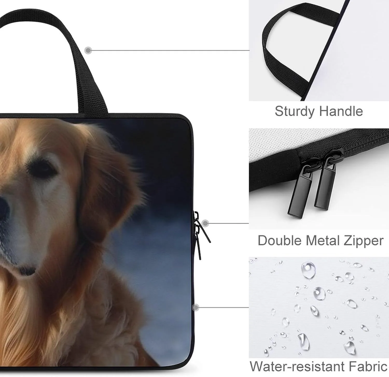 Golden Retriever Laptop Bag Durable Laptop Sleeve Water-Resistant Notebook Bag for Computer Or Tablet