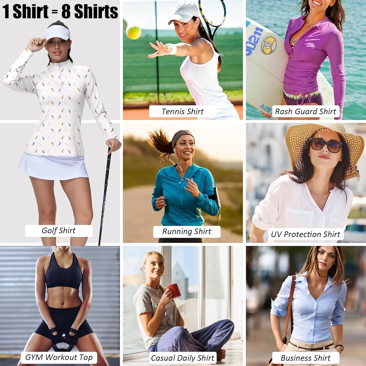 Golf Shirts for Woman UPF 50  Sun Protection Quick Dry Lightweight Long Sleeve Polo Shirts for Woman Rash Guard