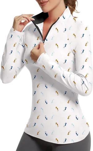 Golf Shirts for Woman UPF 50  Sun Protection Quick Dry Lightweight Long Sleeve Polo Shirts for Woman Rash Guard