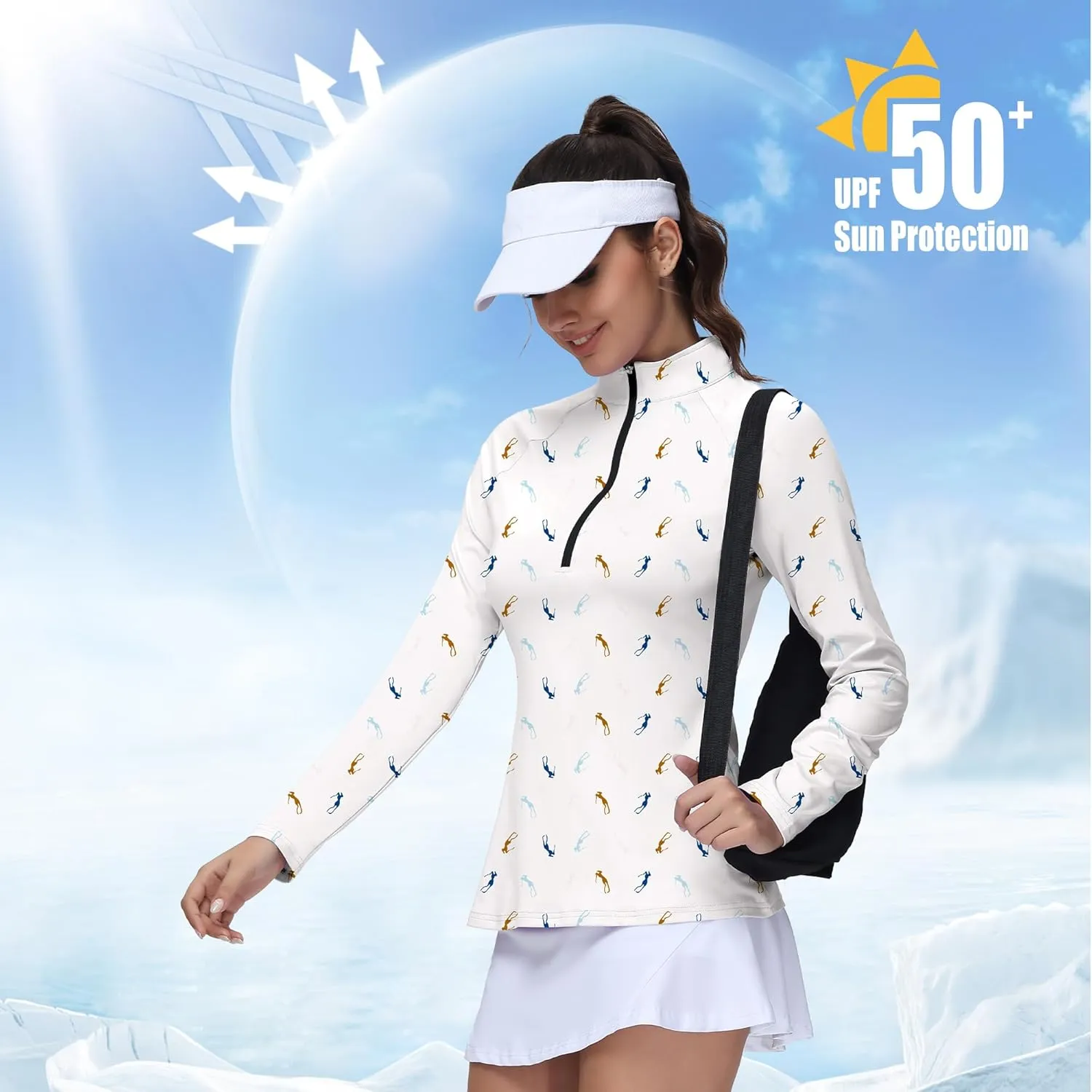 Golf Shirts for Woman UPF 50  Sun Protection Quick Dry Lightweight Long Sleeve Polo Shirts for Woman Rash Guard