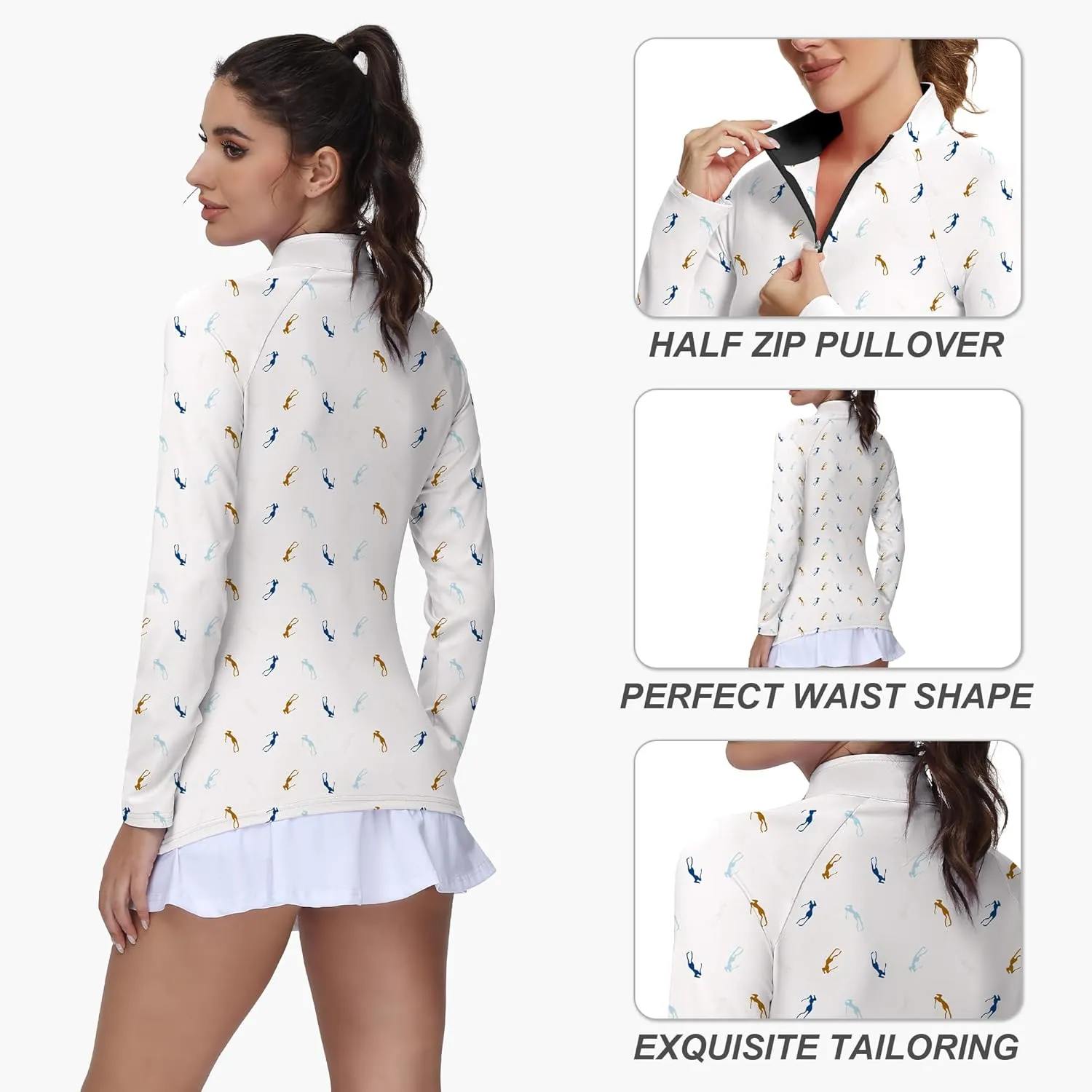 Golf Shirts for Woman UPF 50  Sun Protection Quick Dry Lightweight Long Sleeve Polo Shirts for Woman Rash Guard