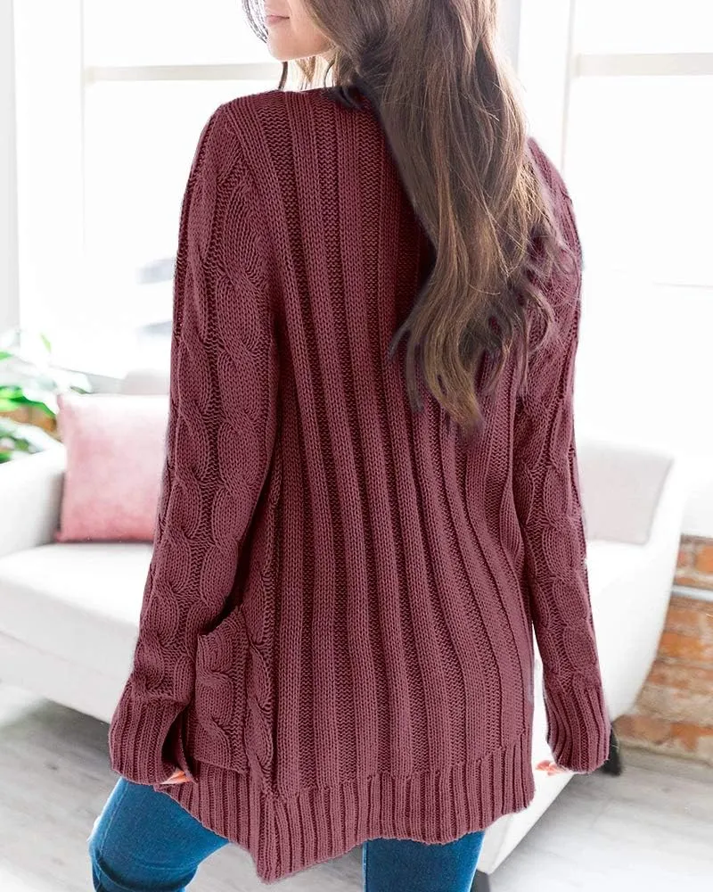 Goranbon Women's Cable Knit Cardigan Long Sleeve Open Front Button Down Knitwear Sweater Coat