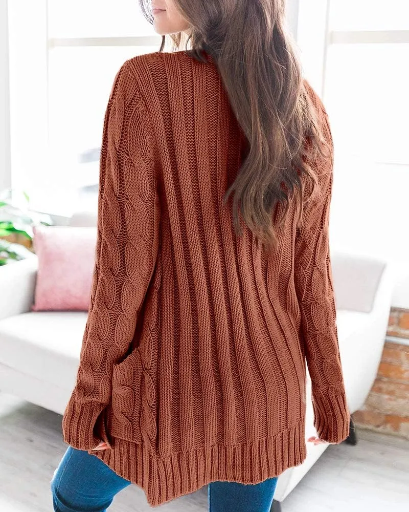 Goranbon Women's Cable Knit Cardigan Long Sleeve Open Front Button Down Knitwear Sweater Coat