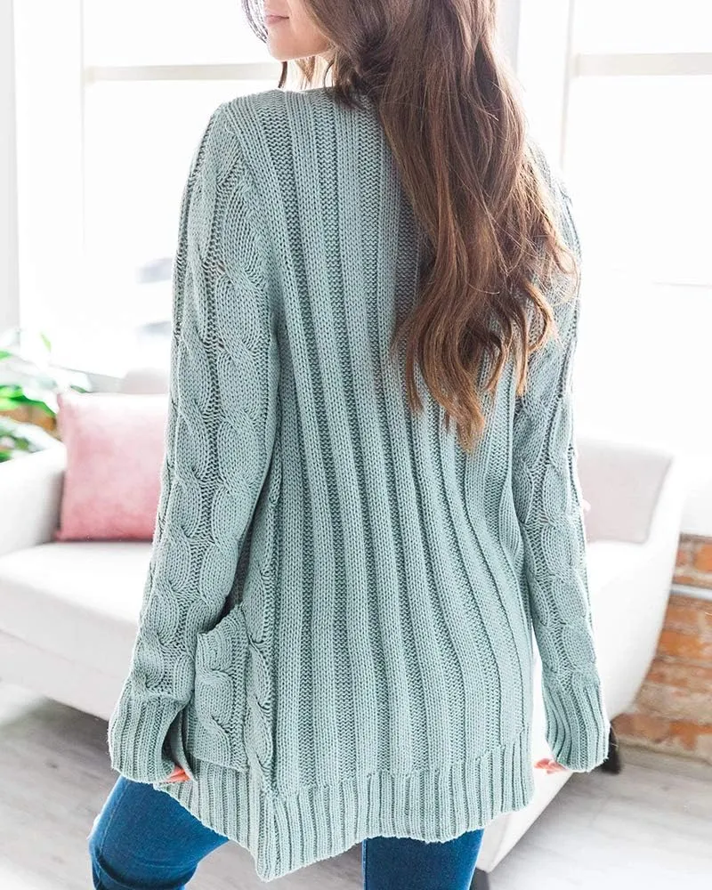 Goranbon Women's Cable Knit Cardigan Long Sleeve Open Front Button Down Knitwear Sweater Coat