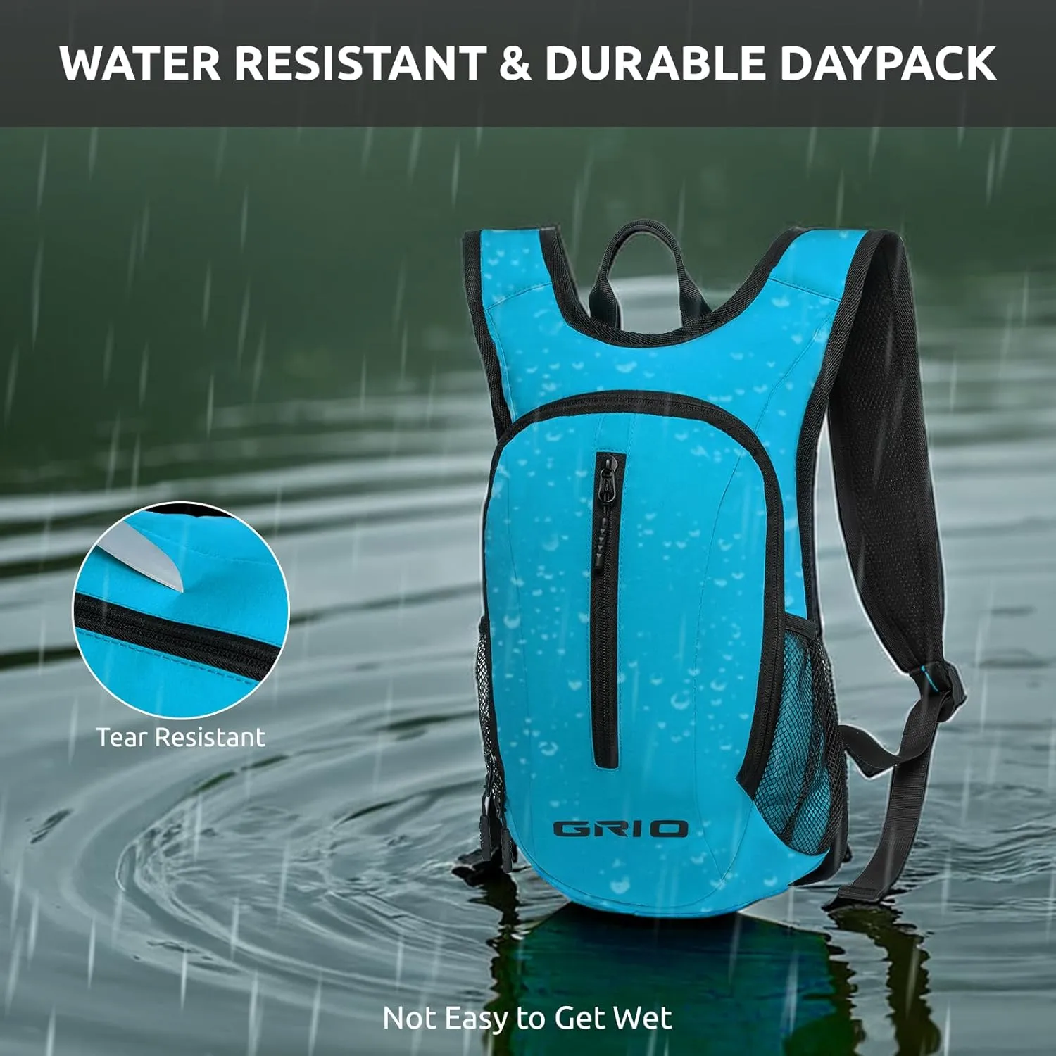 GRIO Lightweight Packable Daypack for Women Men, 15L Hiking Backpack, Water Resistant Daypack (blue)