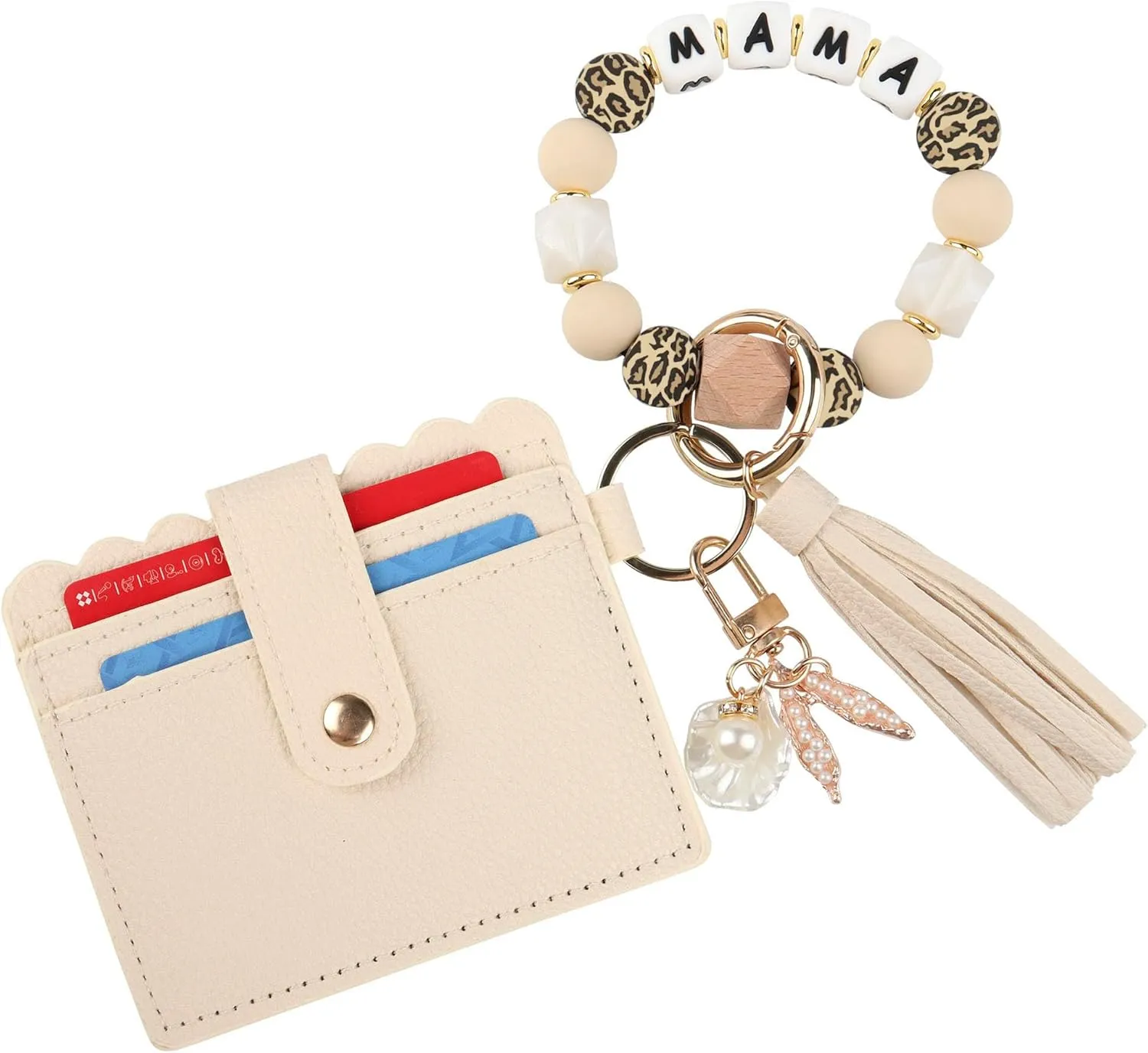 Guran Wristlet Wallet Bracelet Keychain,Card Holder Purse Tassel Keychain Bangle Key Ring for Women