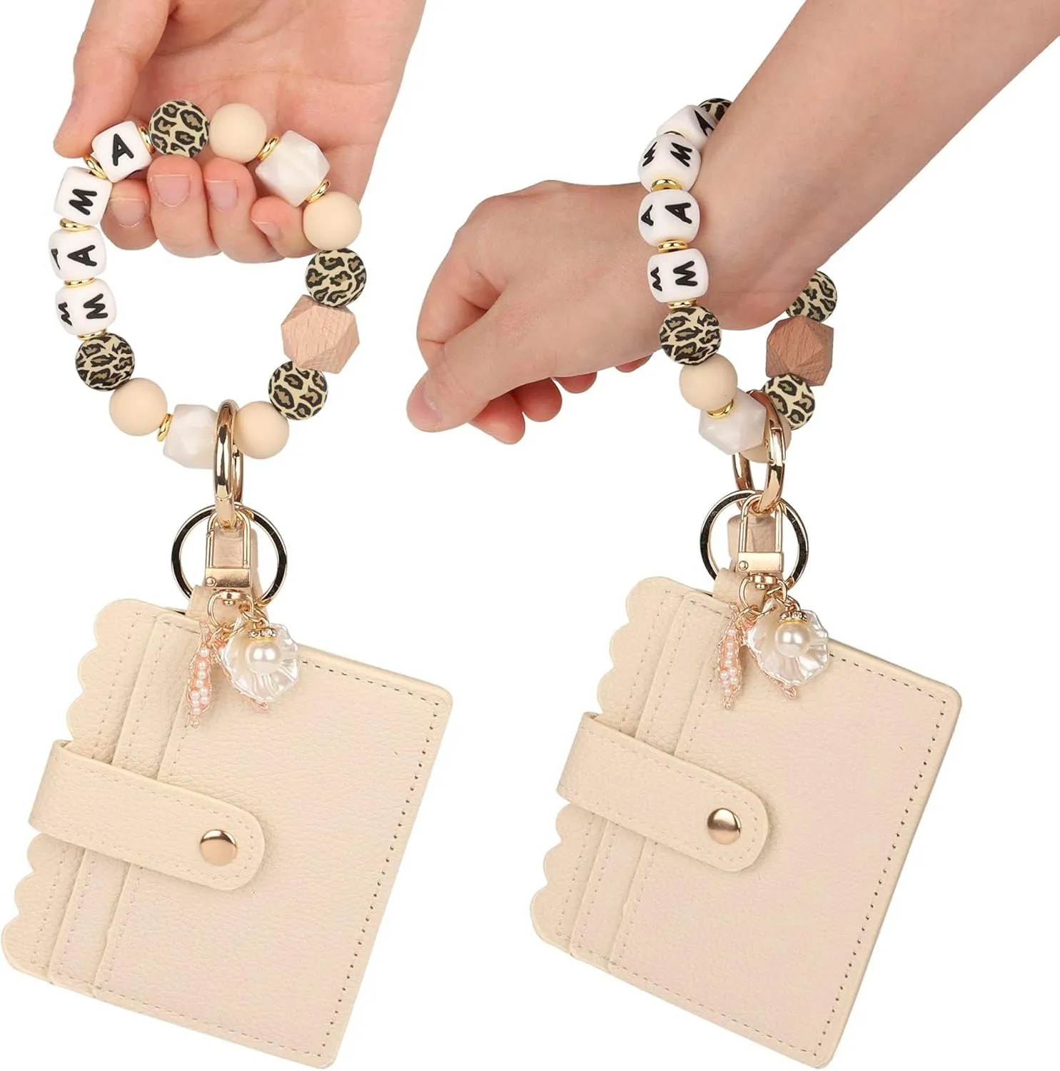 Guran Wristlet Wallet Bracelet Keychain,Card Holder Purse Tassel Keychain Bangle Key Ring for Women