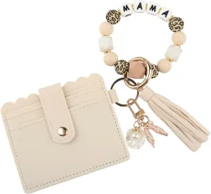 Guran Wristlet Wallet Bracelet Keychain,Card Holder Purse Tassel Keychain Bangle Key Ring for Women
