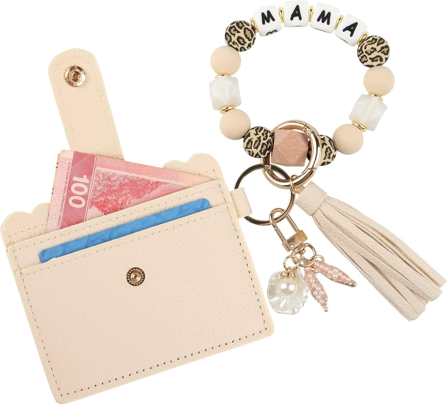 Guran Wristlet Wallet Bracelet Keychain,Card Holder Purse Tassel Keychain Bangle Key Ring for Women