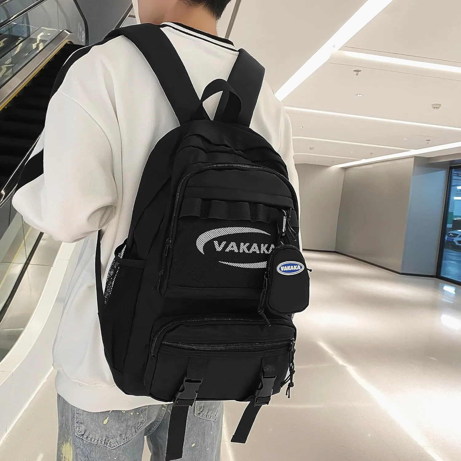 H HIKKER-LINK Water Resistant Laptop Backpack for Women Men Daypack Casual College Rucksack Black