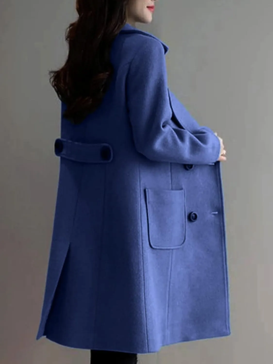 Hacikis Womens Winter Double Breasted Peacoat Notch Lapel Wool Blend Trench Coat