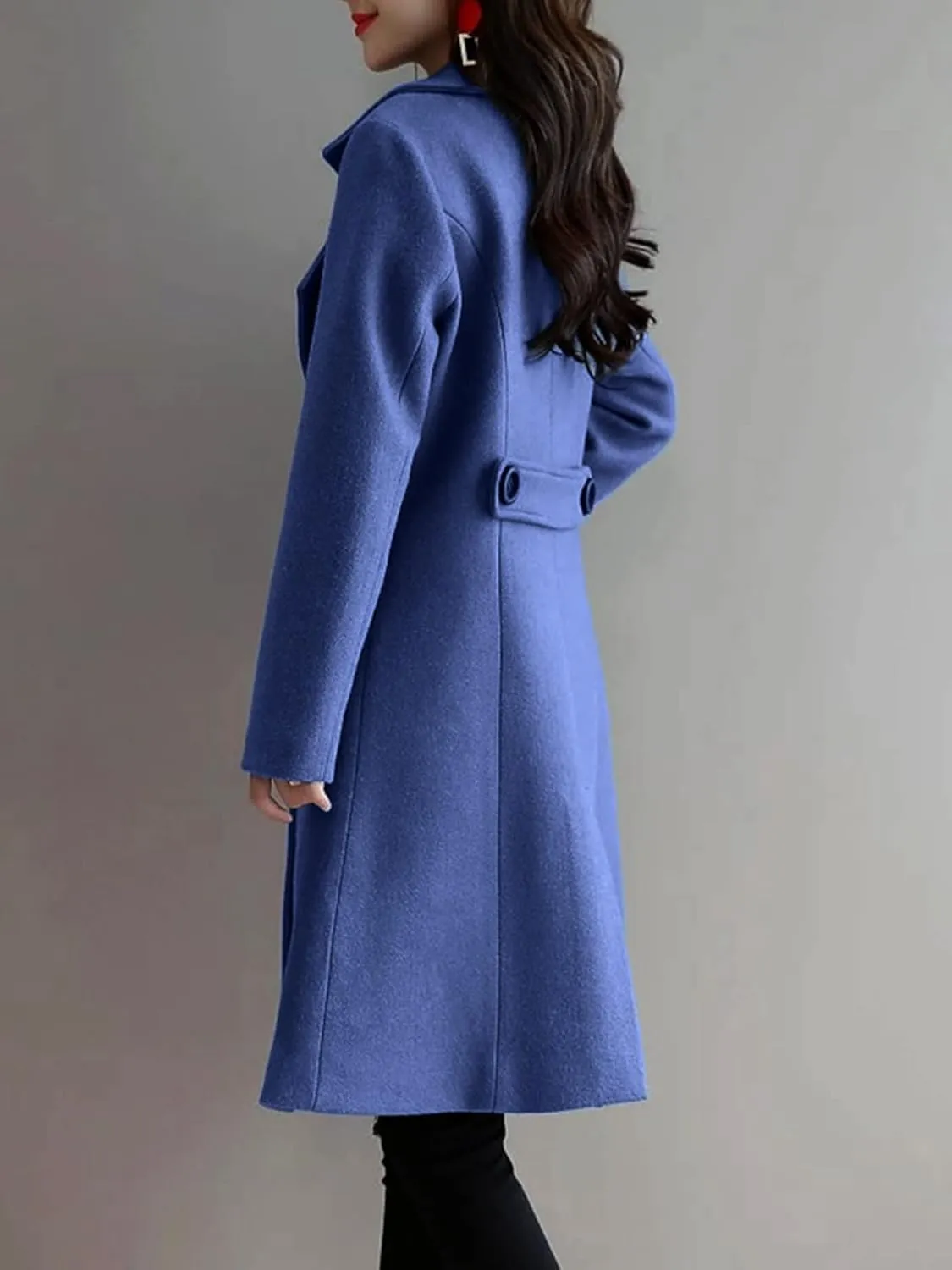 Hacikis Womens Winter Double Breasted Peacoat Notch Lapel Wool Blend Trench Coat