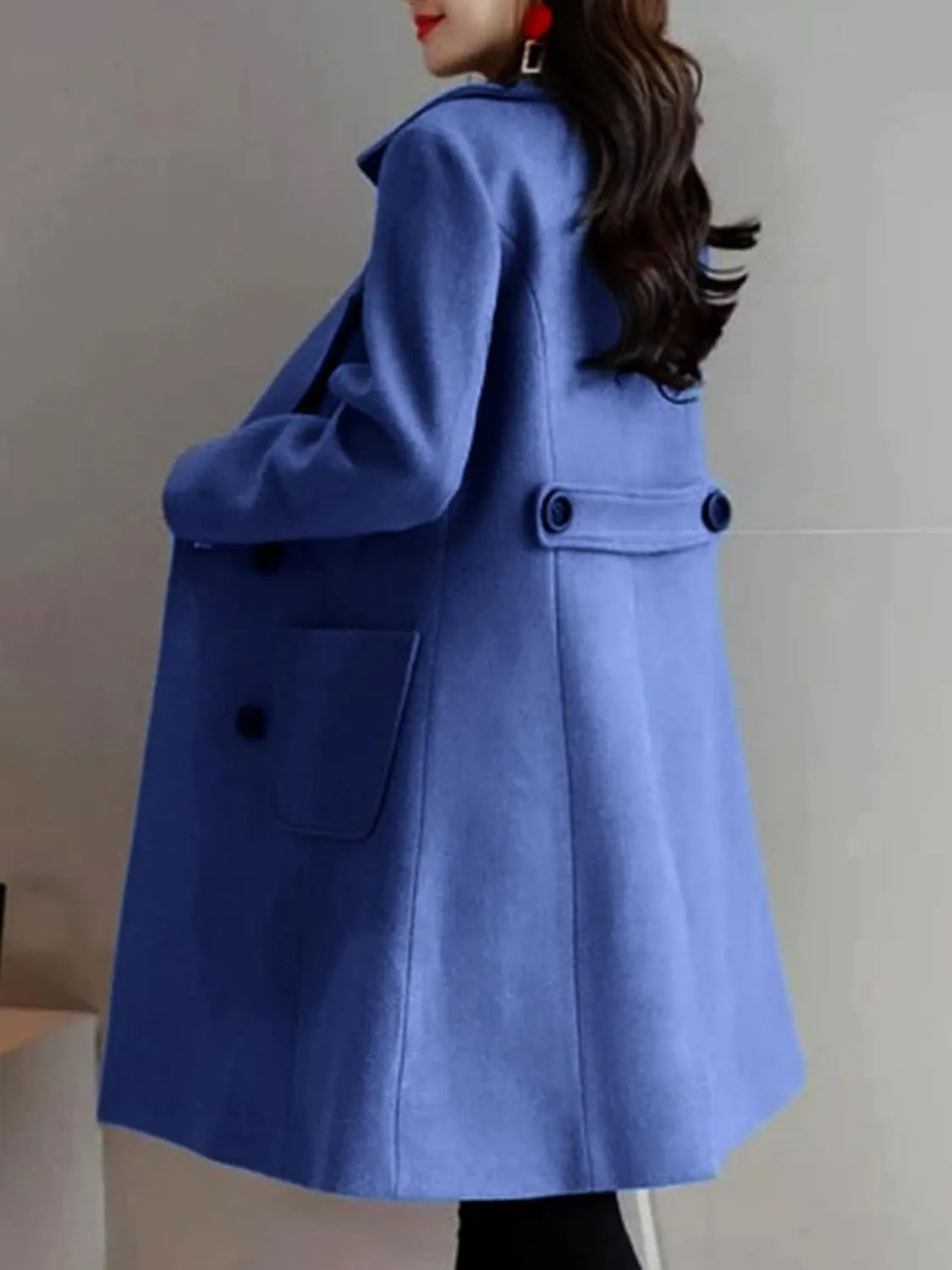 Hacikis Womens Winter Double Breasted Peacoat Notch Lapel Wool Blend Trench Coat