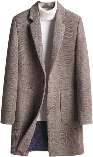 Haitpant Business Wool Long Coat For Men, Winter Solid Padded Cotton Woolen Trench Coat Youth Korean Clothing