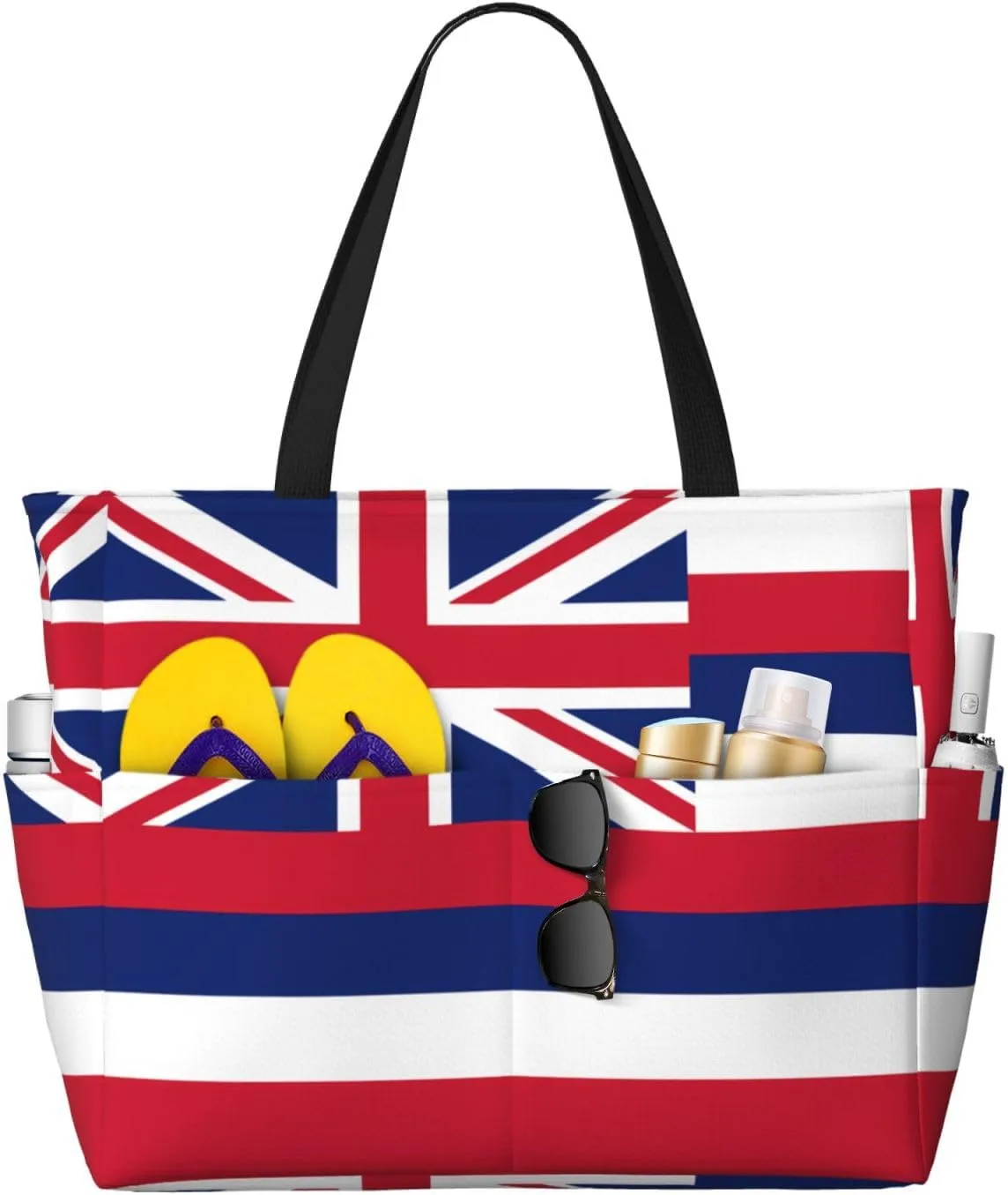 Hawaii Flag Print 28L Beach Tote Bag, Water-resistant Travel Tote, Lightweight Gym & Camping Carryall