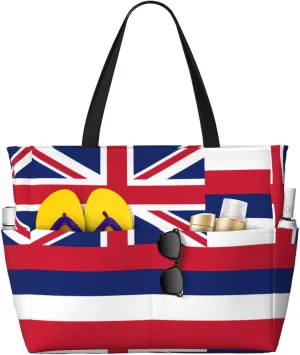 Hawaii Flag Print 28L Beach Tote Bag, Water-resistant Travel Tote, Lightweight Gym & Camping Carryall