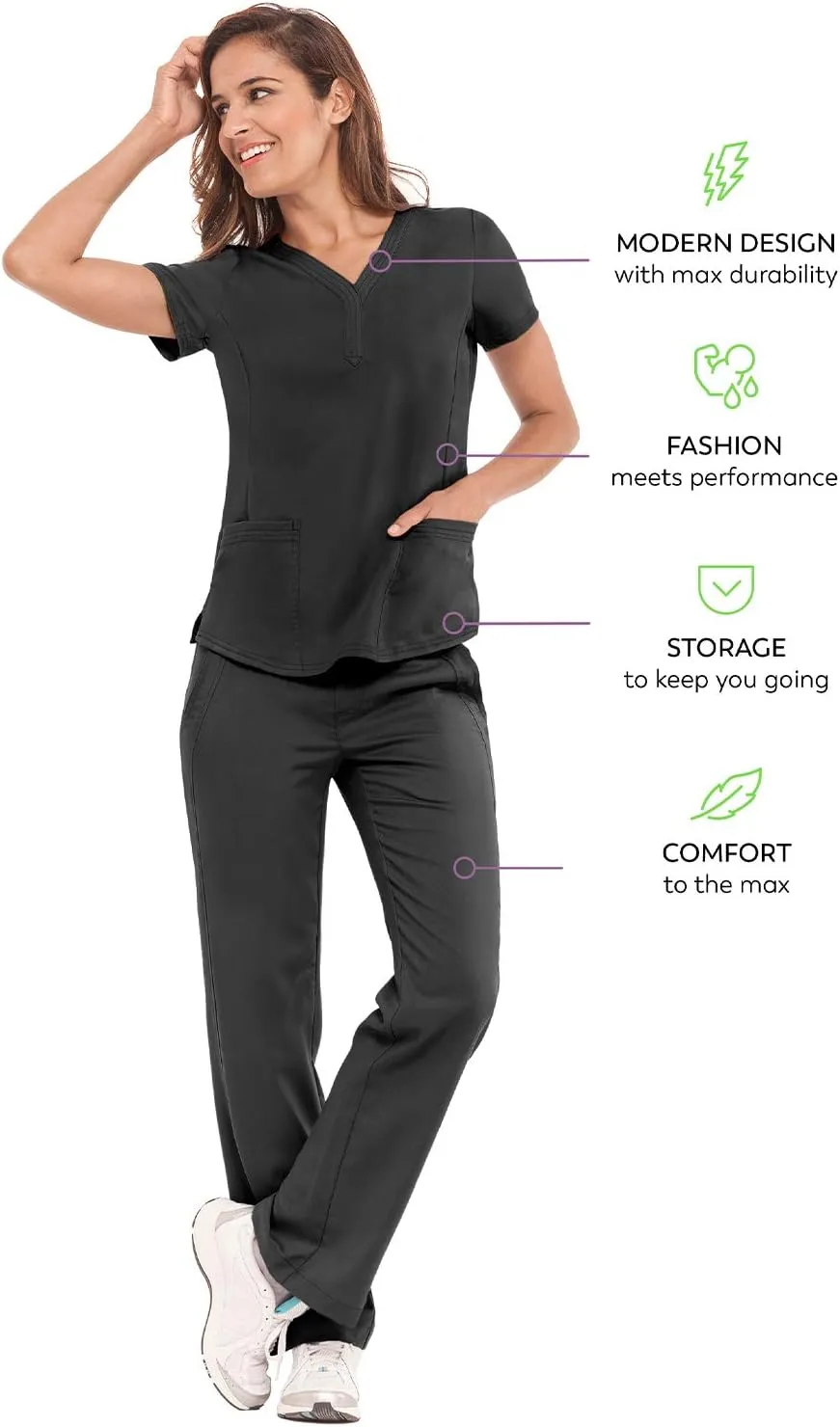 Healing Hands Women's Y-Neck Scrub Top with 2 Pockets, Knit Details, Shirttail Hem, and 2-Way Stretch Fabric 2167