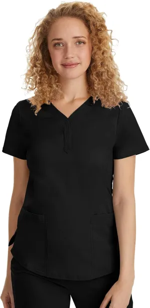 Healing Hands Women's Y-Neck Scrub Top with 2 Pockets, Knit Details, Shirttail Hem, and 2-Way Stretch Fabric 2167